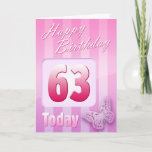 Cartão Happy 63rd Birthday Grand Mother Great-Aunt Mum<br><div class="desc">Greeting side 1: Congratulations on your birthday. Greeting side 2: Thinking of you with love on your birthday and wishing you everything that brings you happiness & joy today and always.</div>