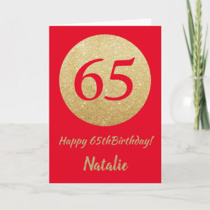 Cartão Happy 65th Birthday Red and Gold Glitter Card
