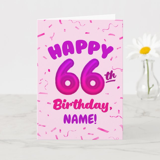 Cartão Happy 66th Birthday Card with Custom Name (Planta pequena)