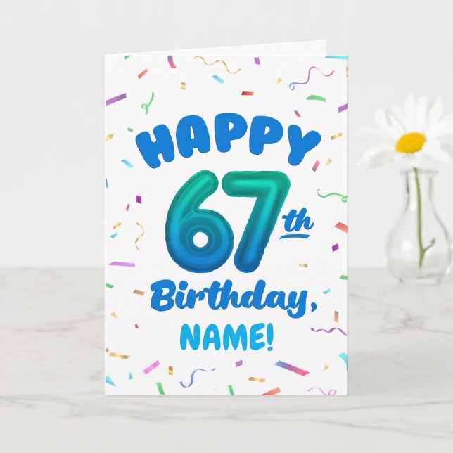 Cartão Happy 67th Birthday Card with Custom Name (Planta pequena)