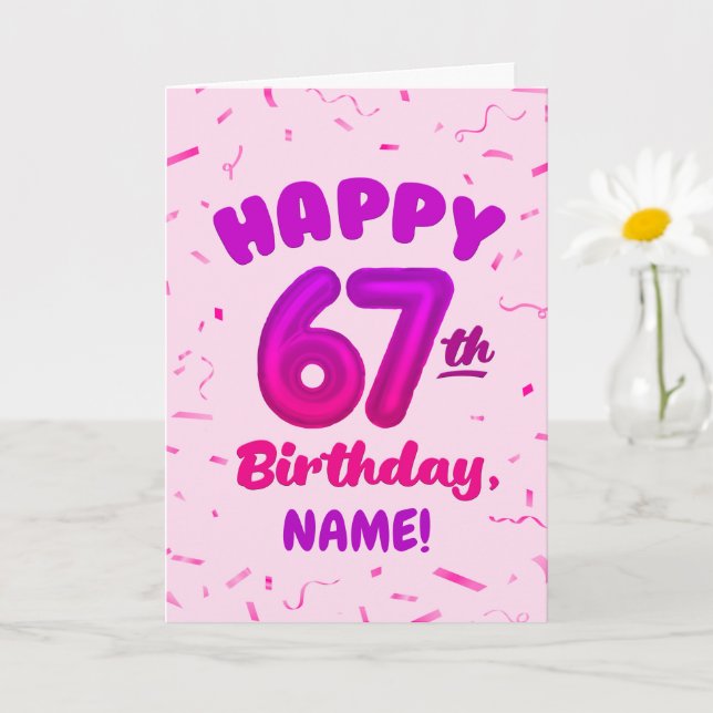 Cartão Happy 67th Birthday Card with Custom Name (Planta pequena)
