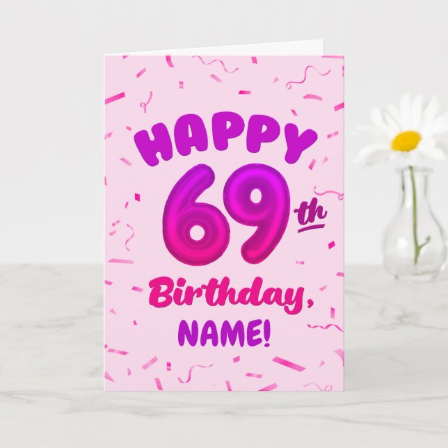 Cartão Happy 69th Birthday Card with Custom Name (Planta pequena)