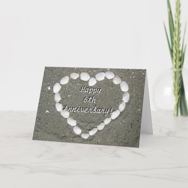 Cartão Happy 6th Anniversary Seashell heart greeting card (Frente)