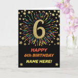 Cartão Happy 6th Birthday Black & Gold Rainbow Firework<br><div class="desc">Fun,  cheerful and colourful design birthday card. 
Firework in bright rainbow colours. Faux gold big number on black. 
Get this cheerful card to celebrate your friend or family!</div>