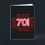 Cartão Happy 70th Birthday<br><div class="desc">Black,  red,  and white Happy 70th Birthday design on 70th birthday T-shirts,  cards,  mugs,  buttons,  and other 70th birthday items.</div>