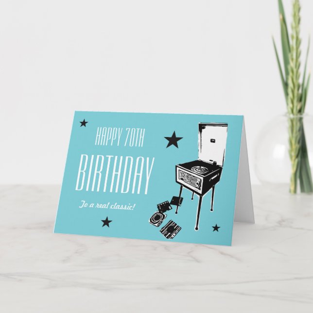 Cartão Happy 70th Birthday Retro Greetings Card Blue (Frente)