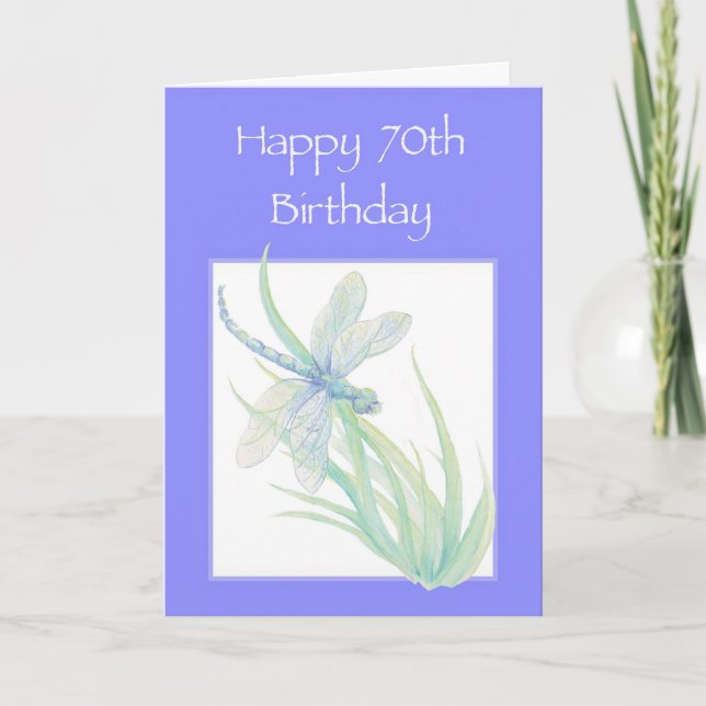 Cartão Happy 70th Birthday Watercolor Dragonfly Nature (Frente)