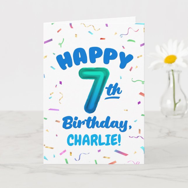 Cartão Happy 7th Birthday Card with Custom Name (Planta pequena)