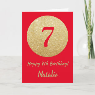 Cartão Happy 7th Birthday Red and Gold Glitter Card