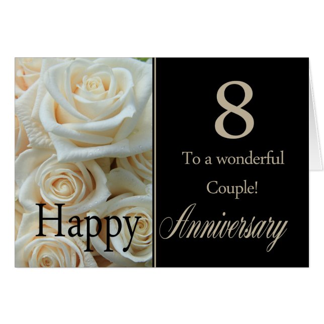 Cartão Happy 8th Anniversary roses (Frente Horizontal)