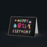 Cartão Happy 8th Birthday. 8 year b-day.<br><div class="desc">Happy 8th Birthday. Funny and cute Birthday design with lovely teddy bear holding a gift and a funny pencil writing the birthday wishes. A perfect match for clothing,  shirts and accessories.</div>