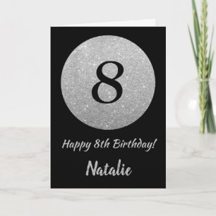 Cartão Happy 8th Birthday Black and Silver Glitter Card