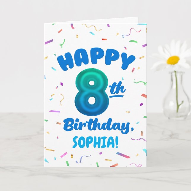 Cartão Happy 8th Birthday Card with Custom Name (Planta pequena)
