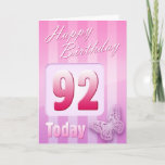 Cartão Happy 92nd Birthday Grand Mother Great-Aunt Mum<br><div class="desc">Greeting side 1: Congratulations on your birthday. Greeting side 2: Thinking of you with love on your birthday and wishing you everything that brings you happiness & joy today and always.</div>