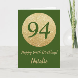 Cartão Happy 94th Birthday Green and Gold Glitter Card