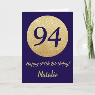 Cartão Happy 94th Birthday Navy Blue and Gold Glitter
