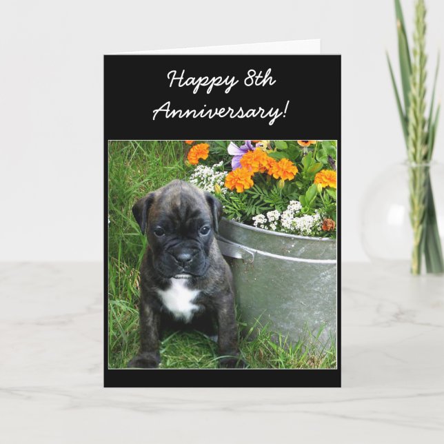 Cartão Happy 9th Anniversary boxer puppy greeting card (Frente)
