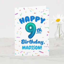 Cartão Happy 9th Birthday Card with Custom Name