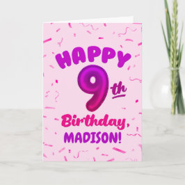 Cartão Happy 9th Birthday Card with Custom Name