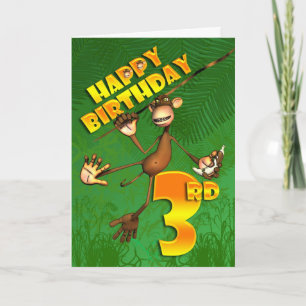 Cartão Happy aniversário de 3 anos Mackey Banana