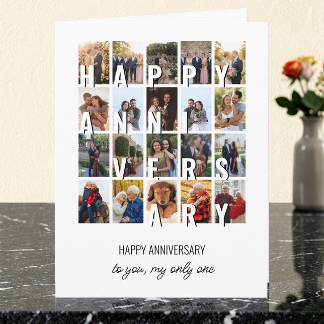 Cartão Happy Anniversary 20 Wedding Photo Collage (Happy Anniversary Card for husband or wife - 20 photos plus editable text, inside and out.)