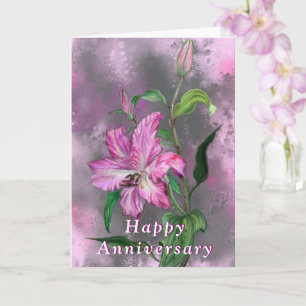 Cartão Happy Anniversary - Beauty Purple Pink Lily Flower