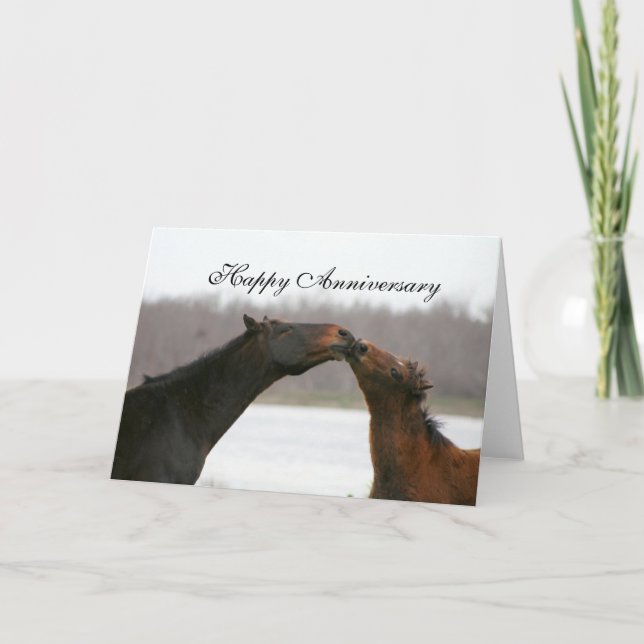Cartão Happy Anniversary Card Kissing Horses Photo (Frente)