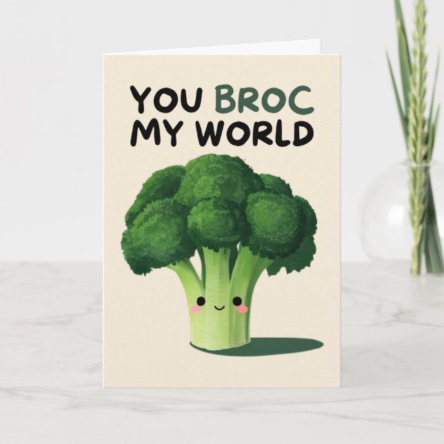 Cartão Happy Anniversary Cute Funny Simple Broccoli Card (Frente)