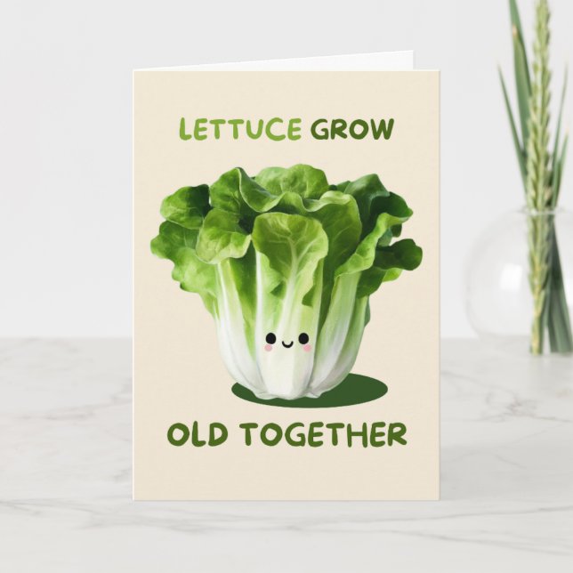 Cartão Happy Anniversary Cute Funny Simple Lettuce Card (Frente)