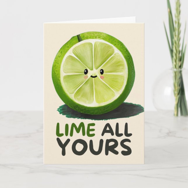 Cartão Happy Anniversary Cute Funny Simple Lime Card (Frente)