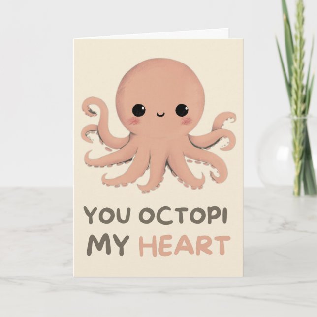 Cartão Happy Anniversary Cute Funny Simple Octopus Card (Frente)