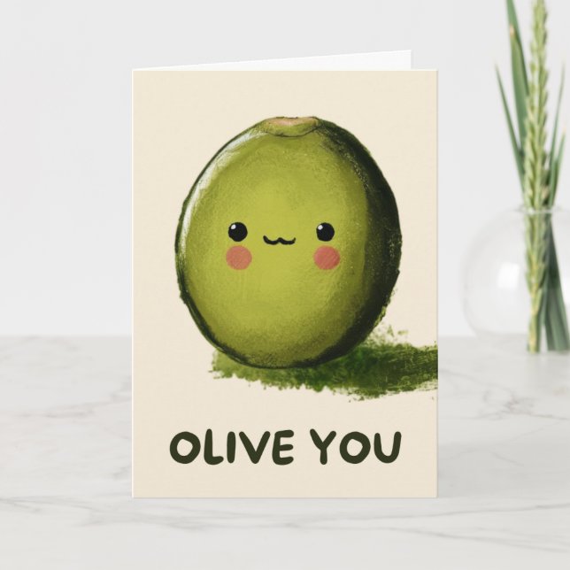 Cartão Happy Anniversary Cute Funny Simple Olive Card (Frente)