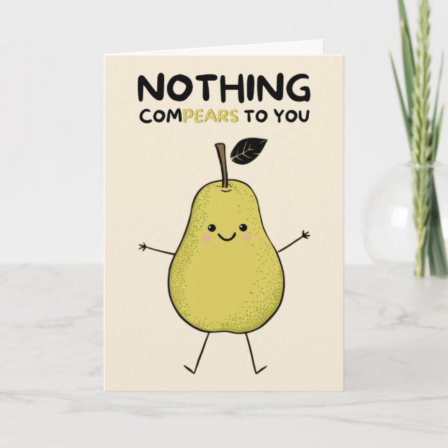 Cartão Happy Anniversary Cute Funny Simple Pear Card (Frente)