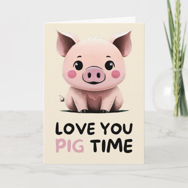Cartão Happy Anniversary Cute Funny Simple Pig Card (Frente)