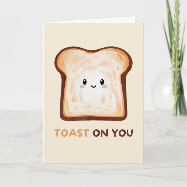 Cartão Happy Anniversary Cute Funny Simple Toast Card (Frente)