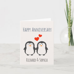 Cartão Happy Anniversary- Cute Penguin Couple Card
