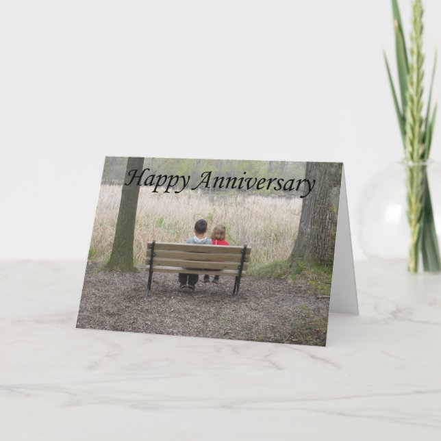 Cartão Happy Anniversary - Kids on Bench (Frente)