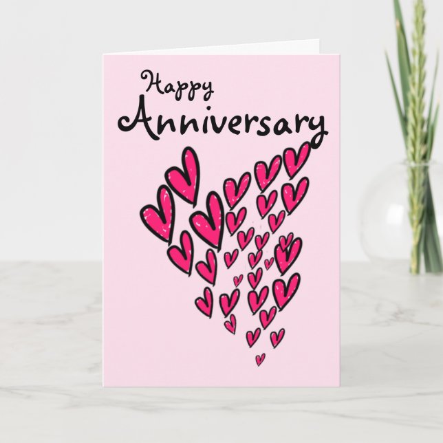 Cartão Happy anniversary lots of pink hearts on pink card (Frente)