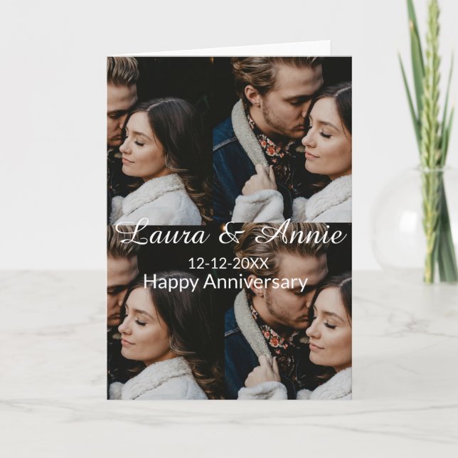 Cartão Happy anniversary photo collage name date simple w (Frente)
