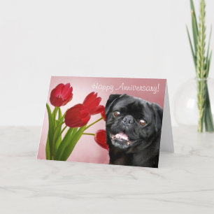Cartão Happy Anniversary Pug greeting card