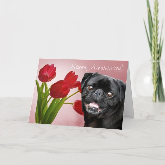 Cartão Happy Anniversary Pug greeting card (Frente)