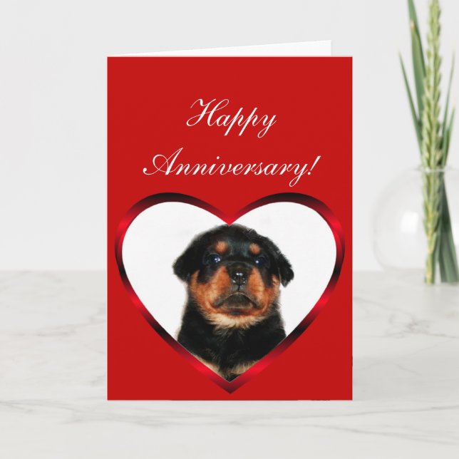 Cartão Happy Anniversary Rottweiler puppy greeting card (Frente)