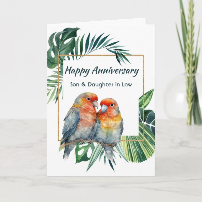 Cartão Happy Anniversary Son & Daughter-in-law Parrots (Frente)