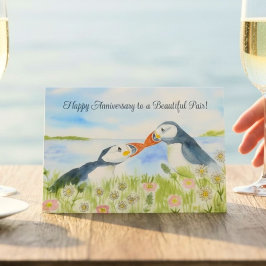 Cartão Happy Anniversary to a Sweet Couple Puffins