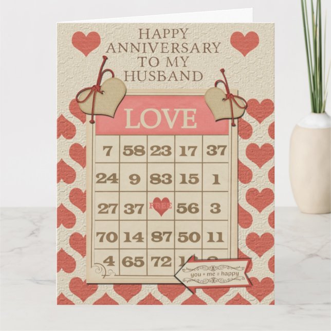Cartão Happy Anniversary to My Husband Bingo Card Love (Frente)