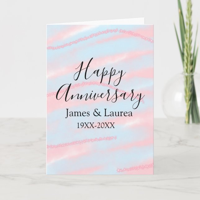 Cartão Happy anniversary wedding name date year pastel  (Frente)
