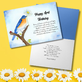 Cartão  Happy April Birthday with Bluebird