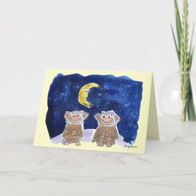 Cartão Happy Bananaversary Cartoon Monkeys Card (Frente)