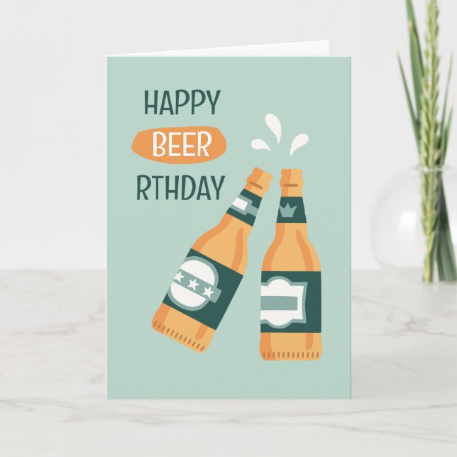 Cartão Happy beer-thday beer bottles punny birthday card (Frente)