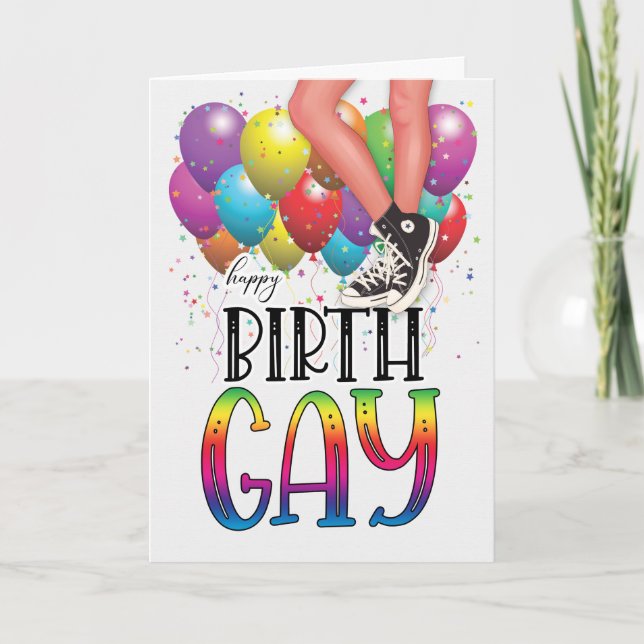 Cartão Happy Birth GAY Teen Legs in Sneakers Birthday (Frente)